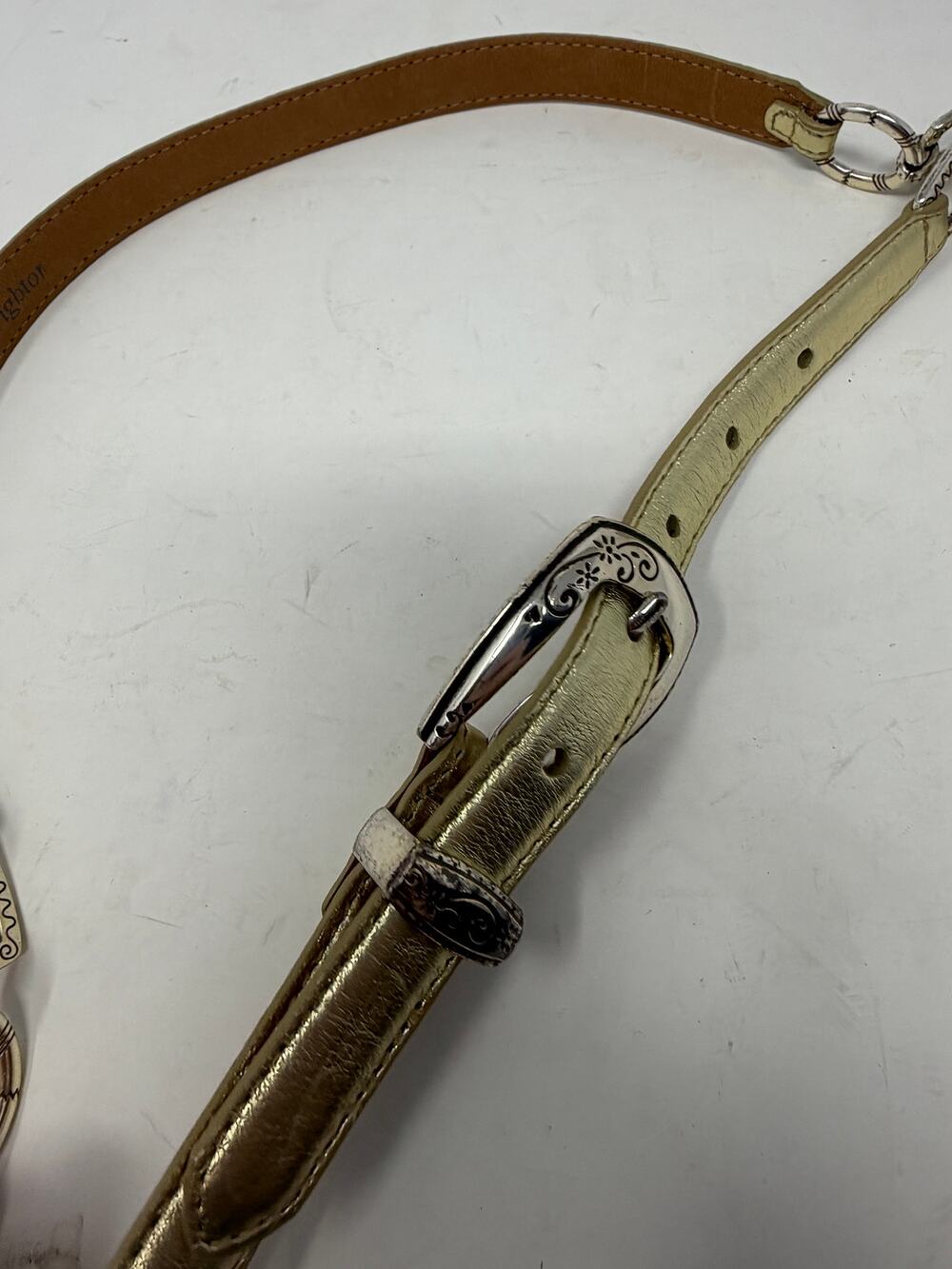 NWOT Brighton thin leather waist belt gold metal heart chain B30771 Large 34